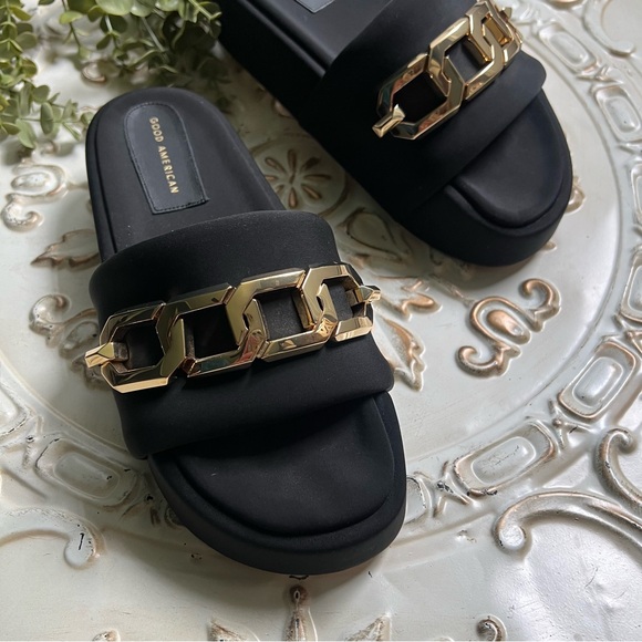 Good American Black and Gold Chain Slide Sandals - Picture 6 of 10